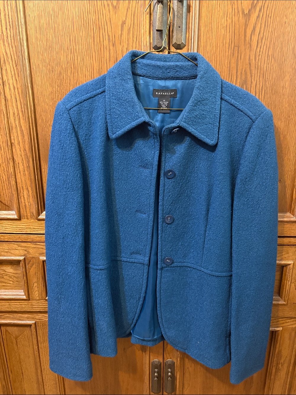 Rafaella Teal-Blue Wool-Blend Button Peacoat